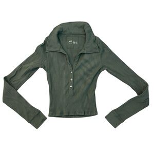 Aerie Green Ribbed Collared Long Sleeve 💚